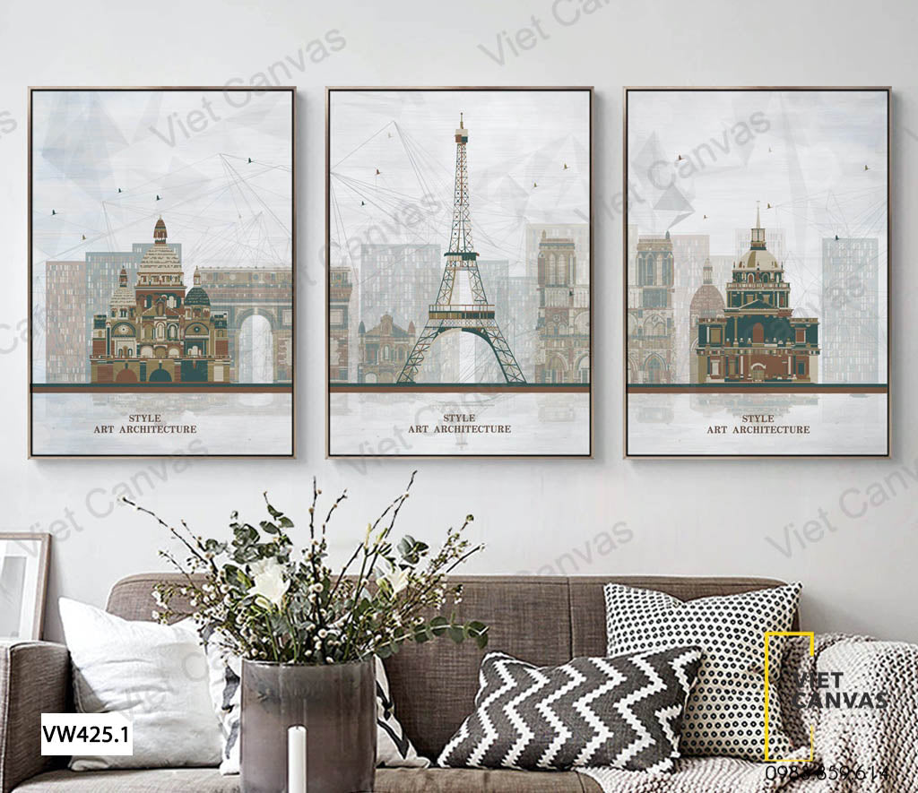 Bộ 3 Tranh Tòa Nhà Và Tháp Paris - VW425.1