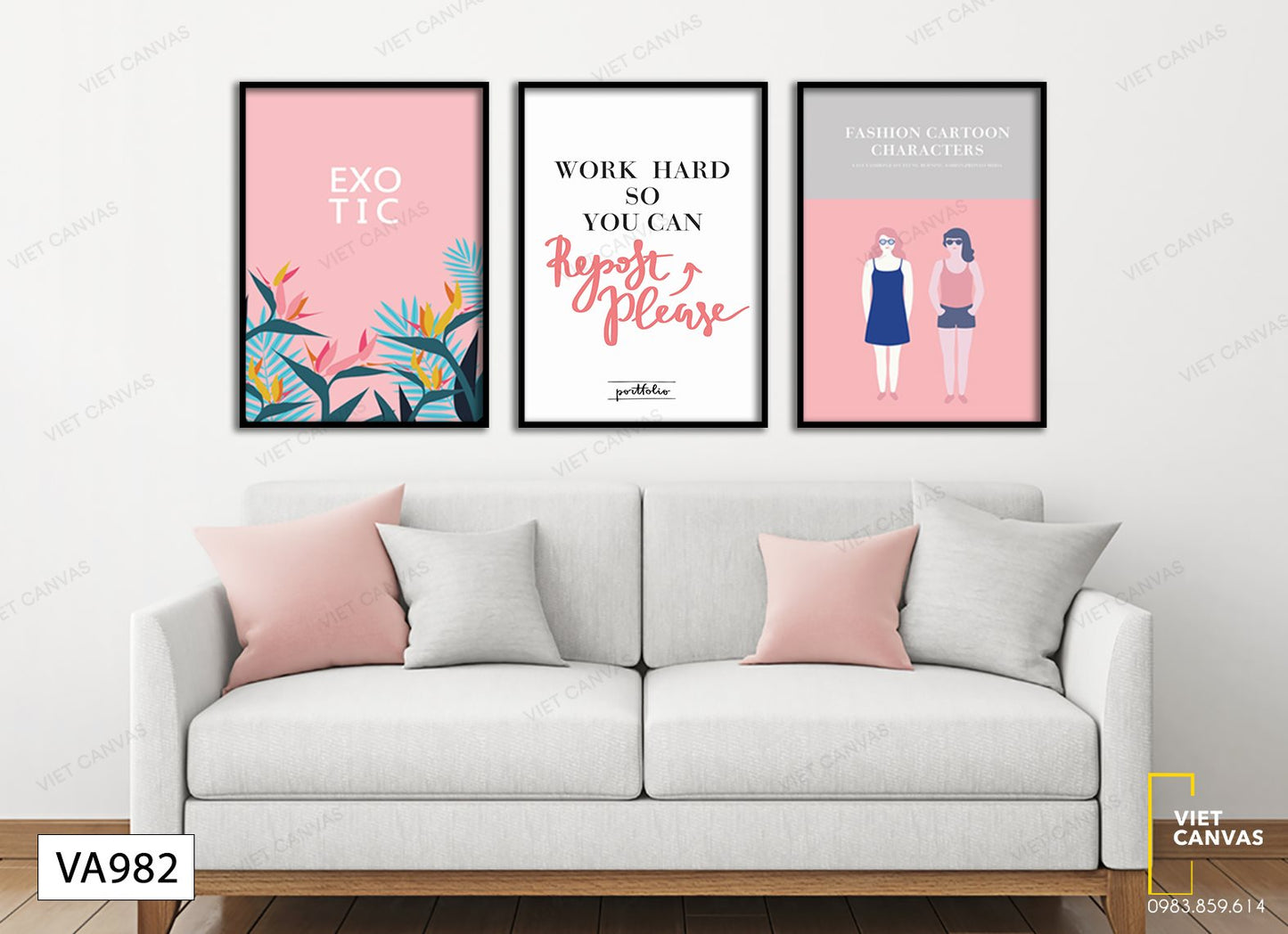 Bộ 3 Tranh Hoa Lá, Phụ Nữ Và Quotes - VA982