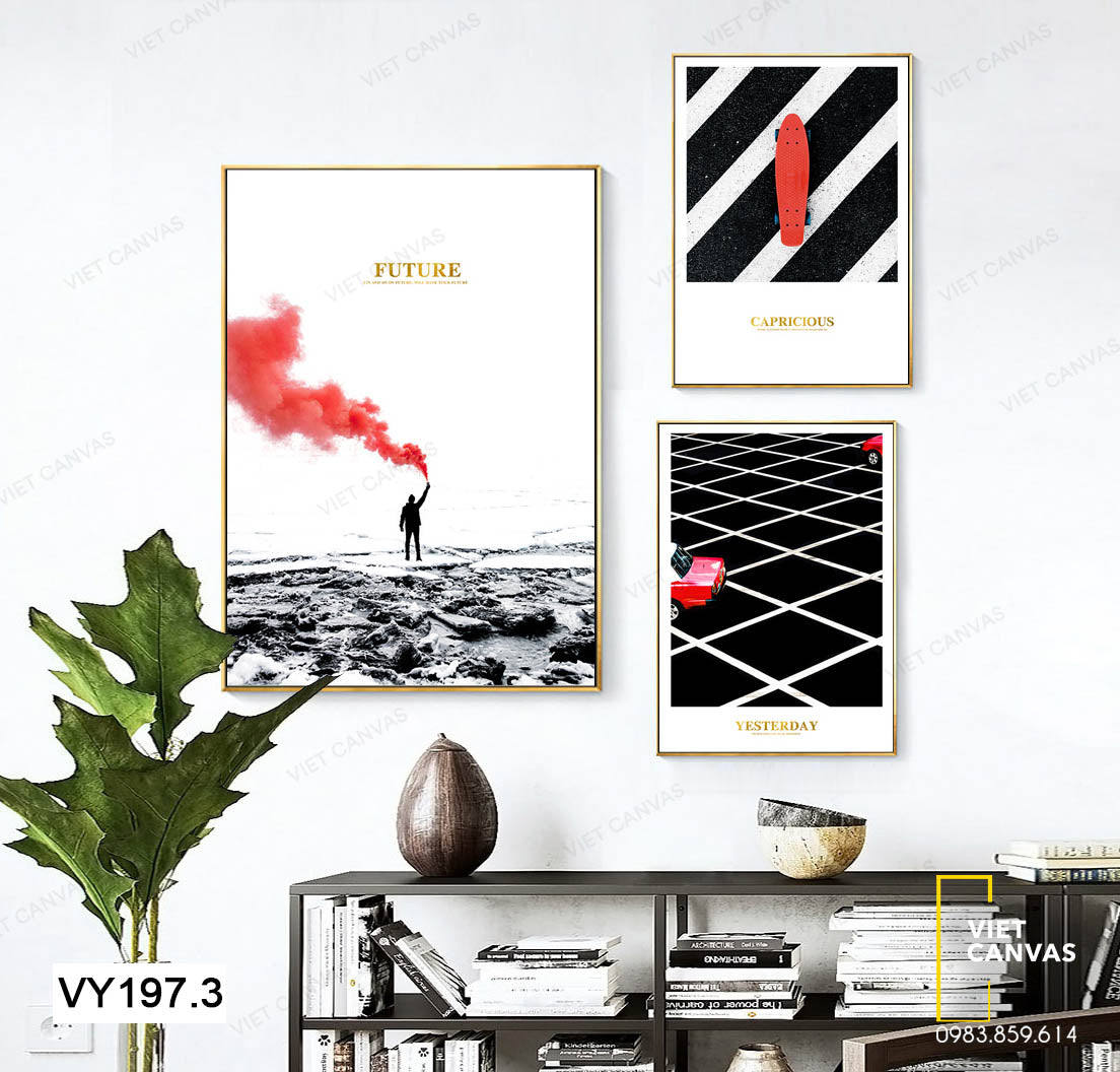 Bộ 3 Tranh Xe Và Người Trước Sóng Biển - VY197.3