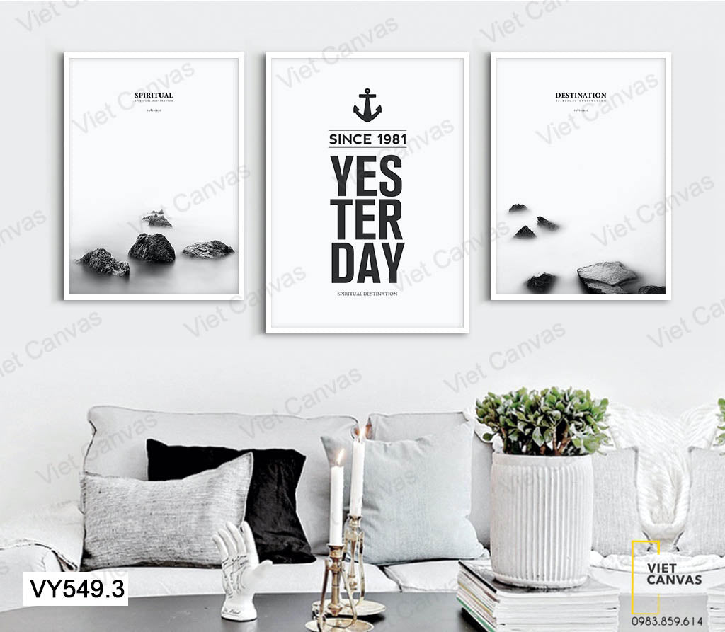 Bộ 3 Tranh Bờ Biển Trắng Xóa Và Quotes - VY549.3