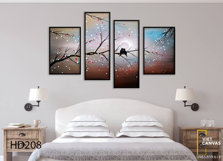 Bộ 4 Tranh Đôi Chim Ríu Rít - HD208