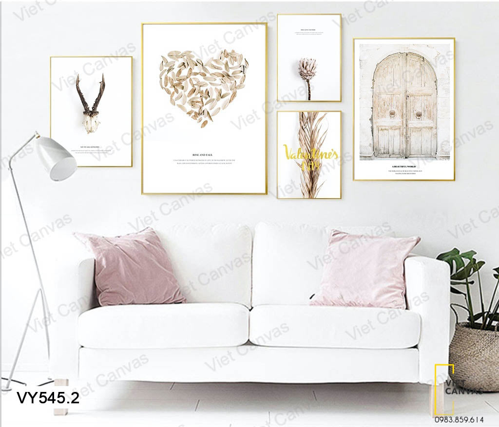 Bộ 5 Tranh Khung Cửa, Lá Cây Và Chiếc Sừng - VY545.2