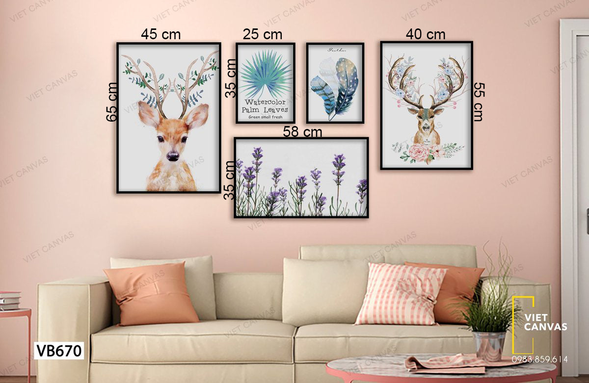 Bộ 5 Tranh Chú Nai Và Những Chiếc Sừng Hoa - VB670