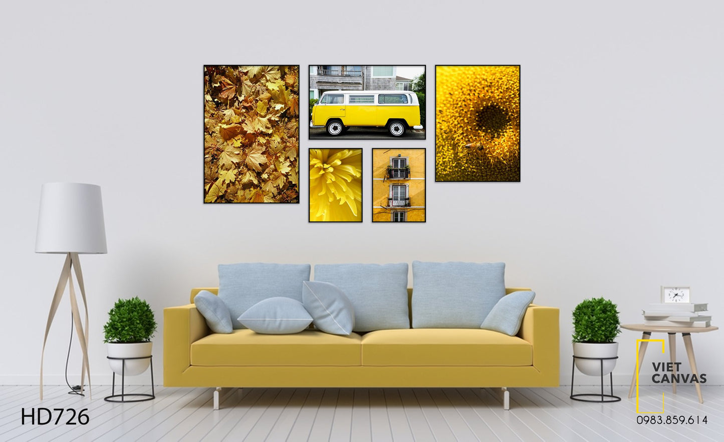 Bộ 5 Tranh Chiếc Xe, Khung Cửa Sổ Và Hoa Lá Vàng - HD726