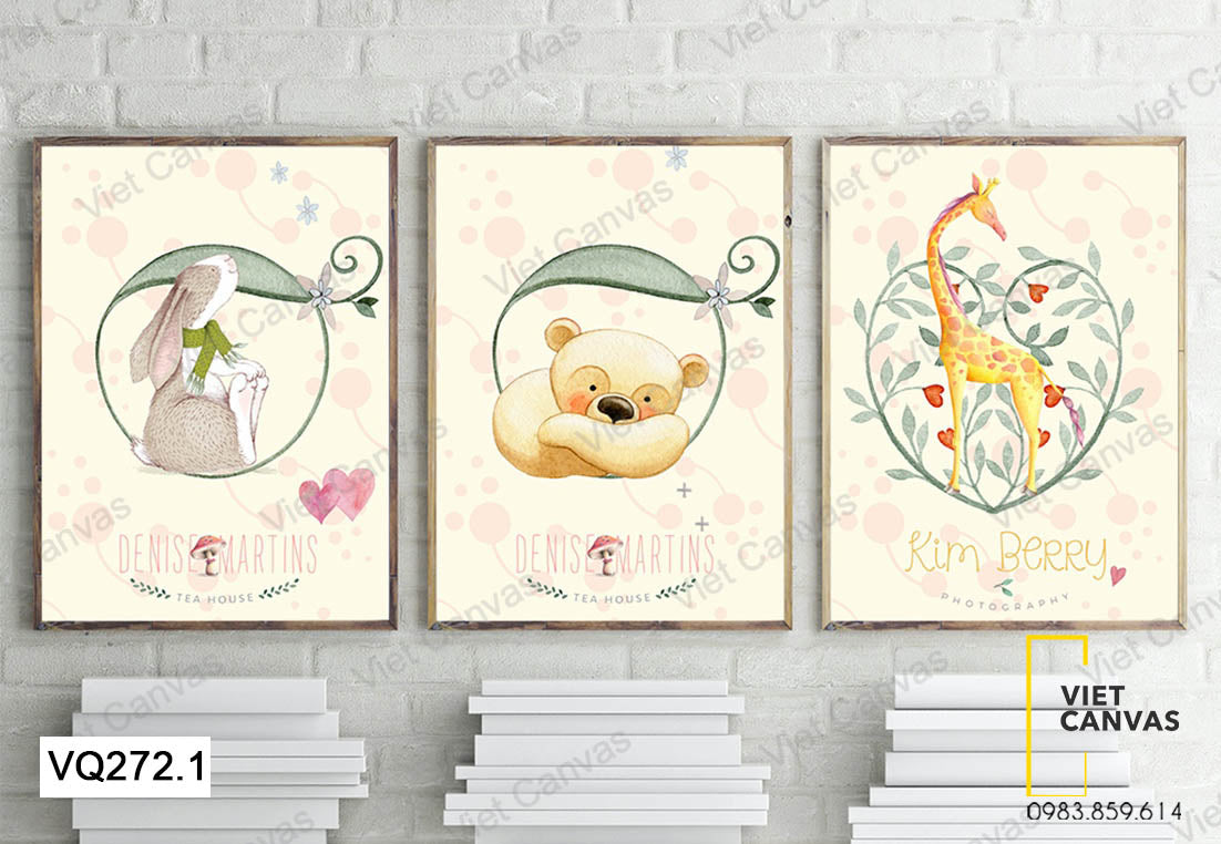 Bộ 3 Tranh Gấu , Hươu Và Thỏ - VQ272.1