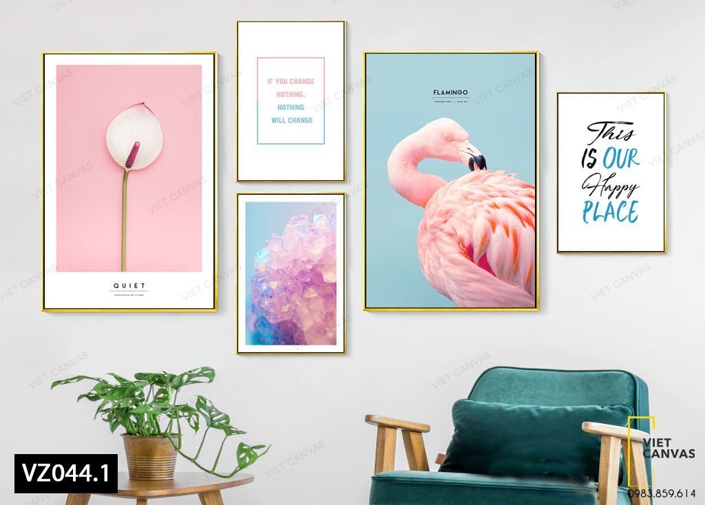 Bộ 5 Tranh Hồng Hạc, Hoa, Trừu Tượng Và Quotes - VZ044.1