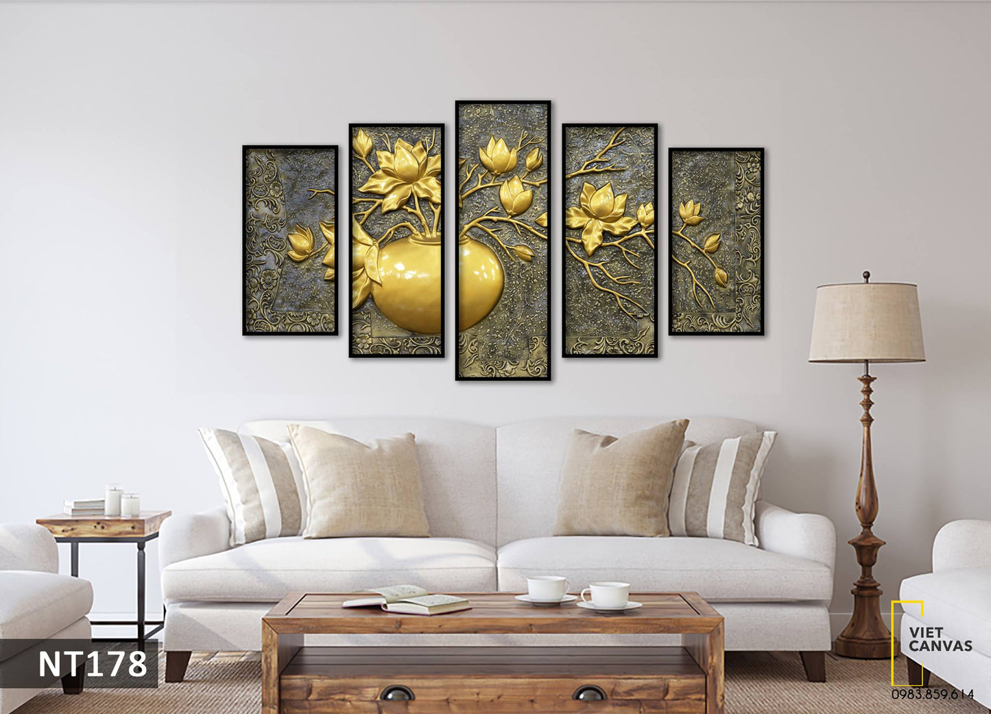Bộ 5 Tranh Hoa Sen Vàng - NT178