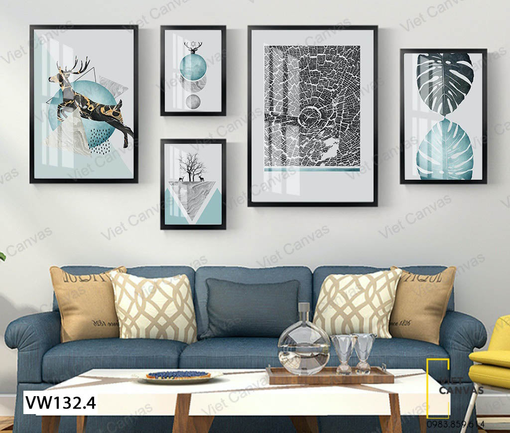 Bộ 5 Tranh Hươu, Lá Và Mạng Nhện - VW132.4