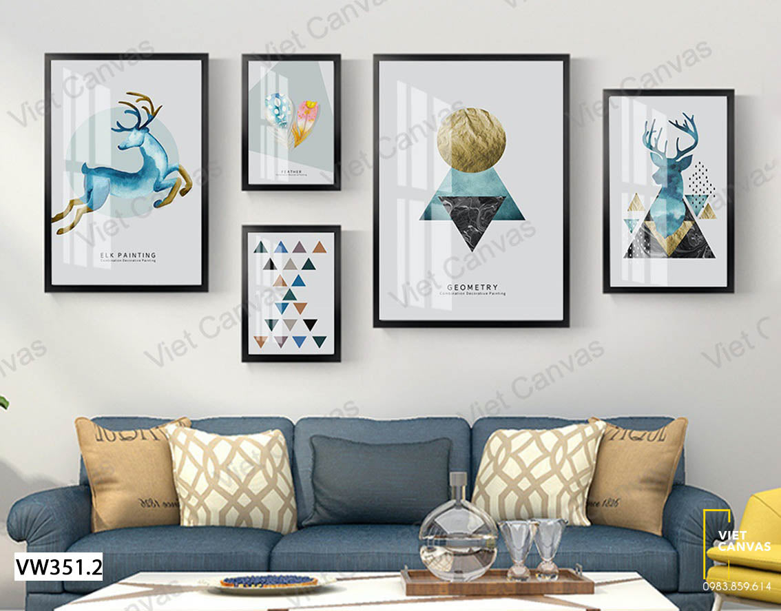 Bộ 5 Tranh Hươu Và Hình Khối - VW351.2