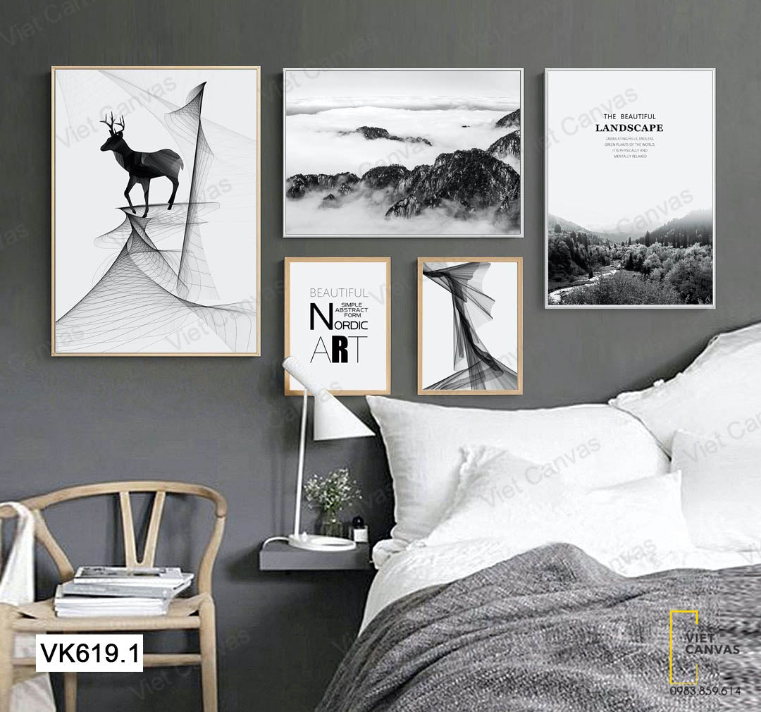 Bộ 5 Tranh Hươu, Tấm Vải, Quotes Và Rừng Cây - VK619.1