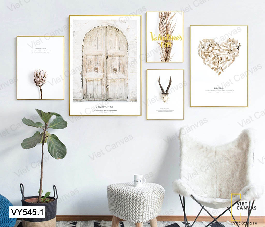 Bộ 5 Tranh Khung Cửa, Lá Cây Và Sừng Hươu - VY545.1