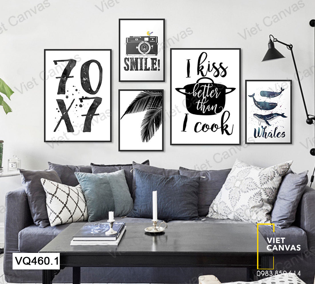Bộ 5 Tranh Lá Dừa, Cá Voi Và Quotes - VQ460.1