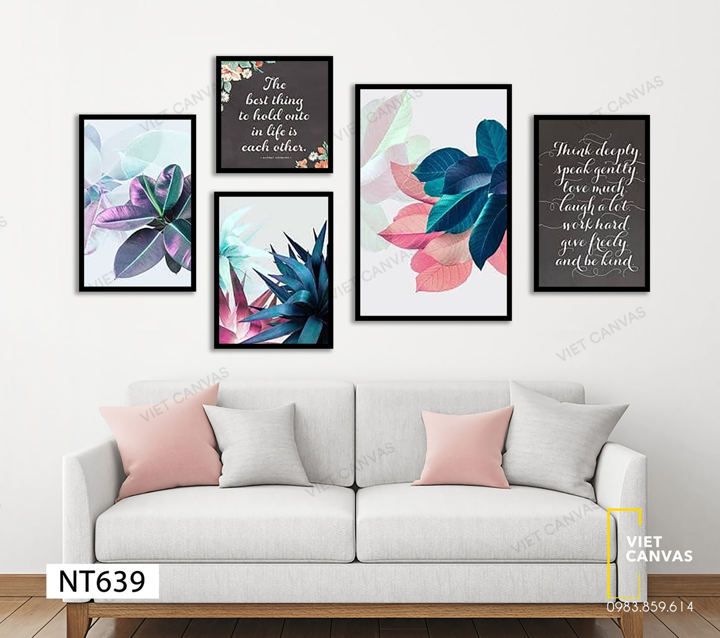Bộ 5 Tranh Những Chiếc Lá Sắc Màu Và Quotes - NT639
