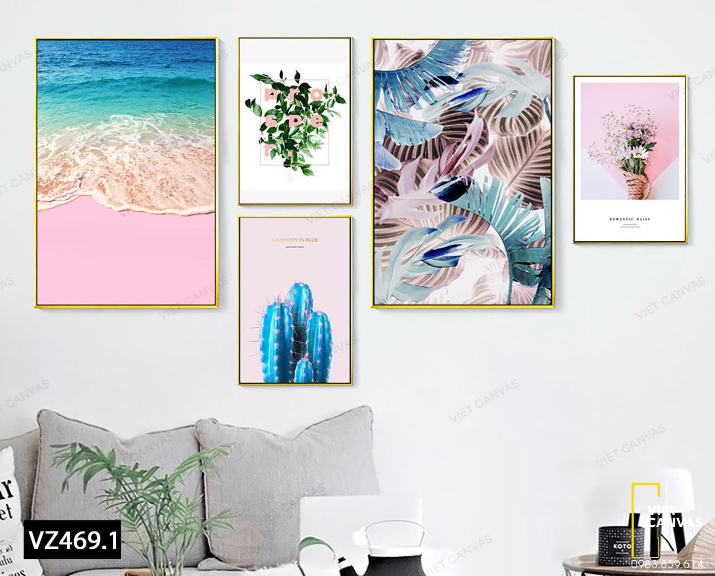Bộ 5 Tranh Hoa Lá, Xương Rồng Và Bãi Biển - VZ469.1