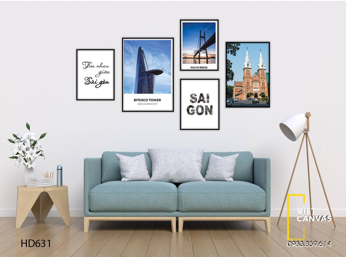 Bộ 5 Tranh Cây Cầu, Tòa Nhà Bitexco Và Nhà Thờ Đức Bà - HD631