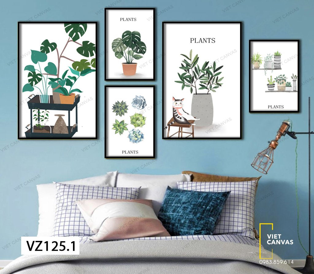 Bộ 5 Tranh Lá Cây Xanh Và Sen Đá - VZ125.1