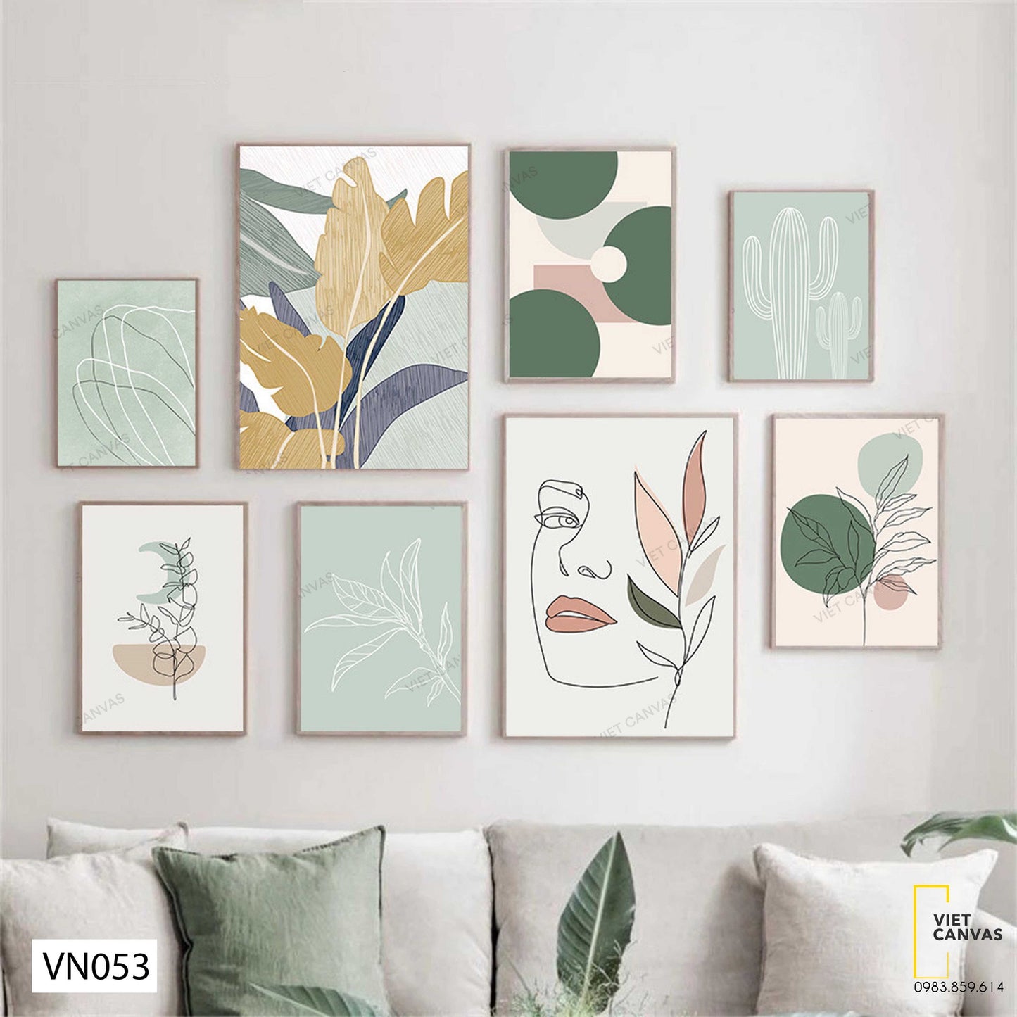 Bộ 8 Tranh Lá Cây Và Hình Học - VN053