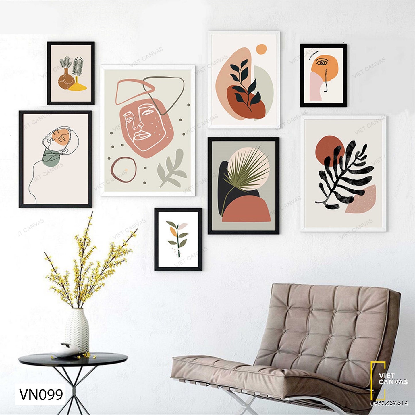 Bộ 8 Tranh Lá Cây Và Hình Vẽ Trừu Tượng - VN099