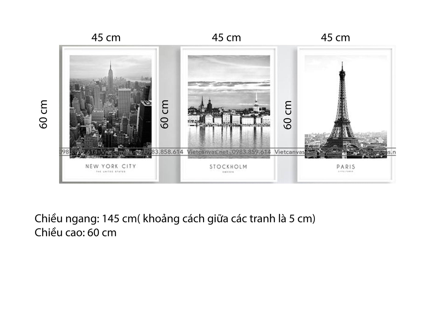 Bộ 3 Tranh Paris, New York And Stockholm - HD411