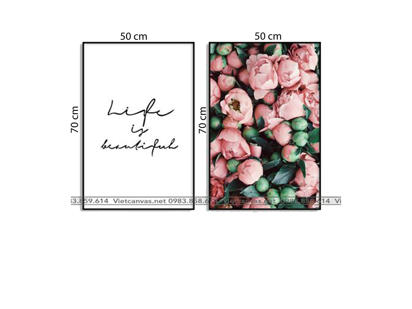 Bộ 2 Tranh Hoa Và Quotes Life Is Beautiful - HD412