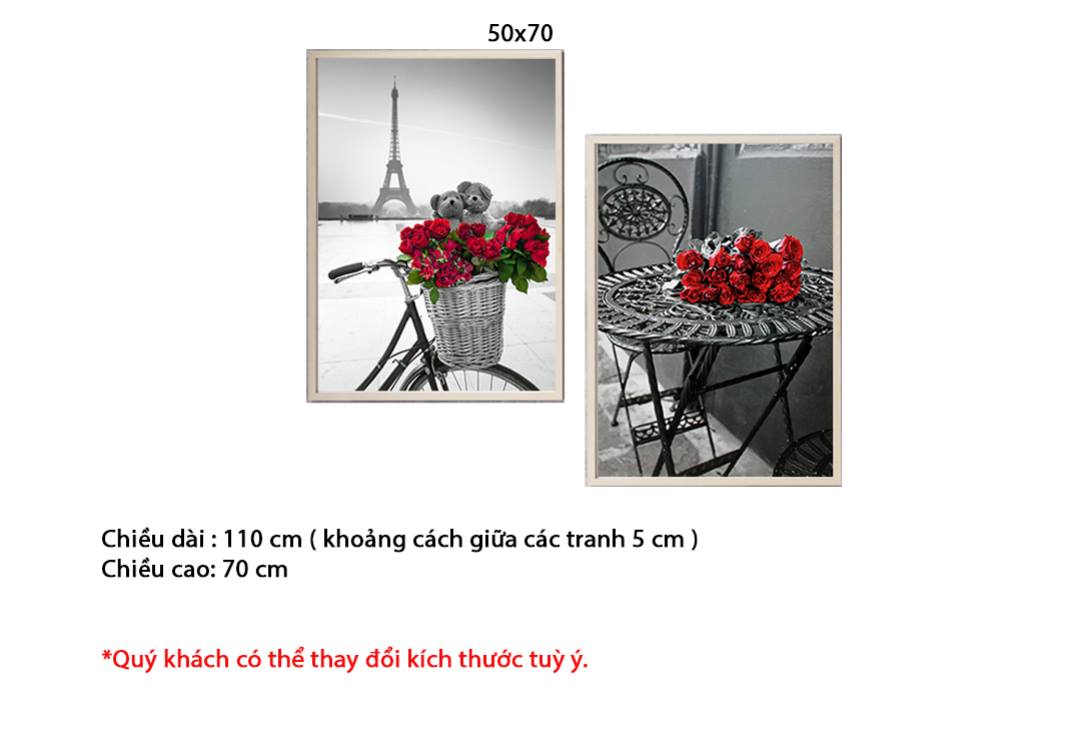 Bộ 2 Tranh Paris Và Hoa Hồng Đỏ - HD304