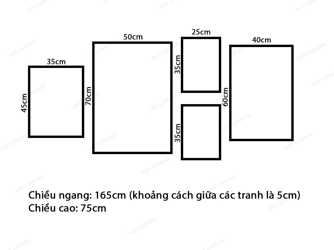 Bộ 5 Tranh Lá Cây Xanh, Khu Phố, Bãi Biển Và Quotes - VK017.2