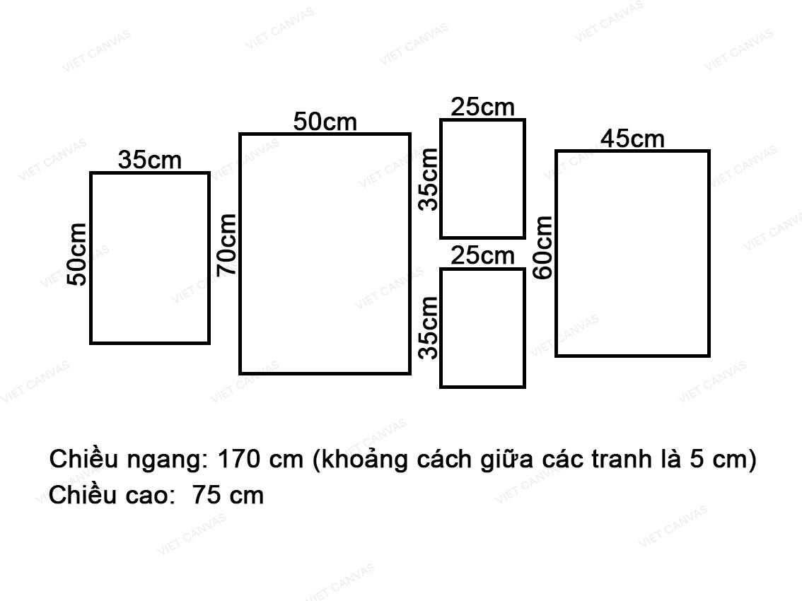 Bộ 5 Tranh Chậu Cây, Tàu Lá Chuối, Bãi Biển, Mái Ngói Và Quotes - VZ035.1