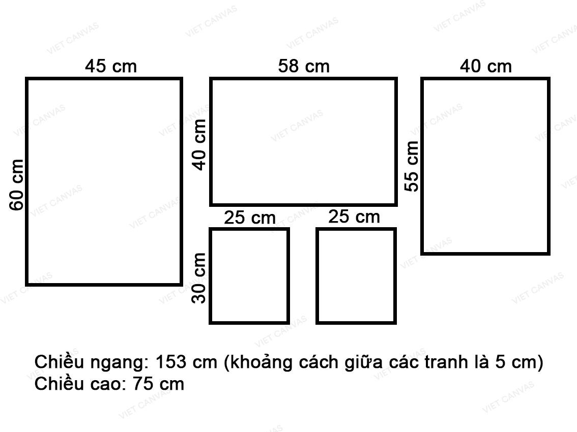 Bộ 5 Tranh Hươu, Sen, Sen Đá, Lông Vũ Và Quotes - VZ578.1