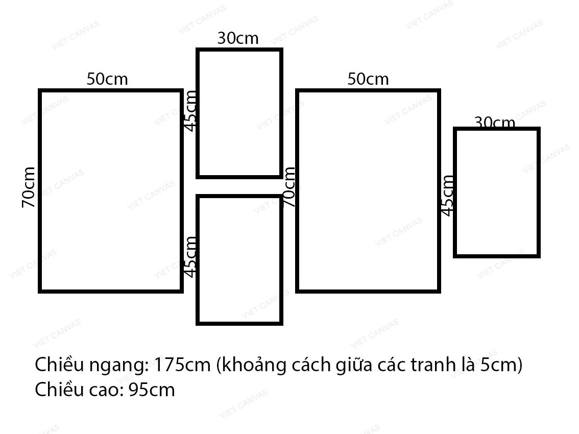 Bộ 5 Tranh Biển, Cô Gái Váy Hồng, Đàn Chim, Chậu Cây Và Quotes -VY696.1