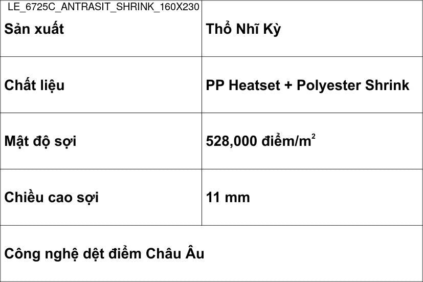 Thảm Sợi Ngắn - LE_6725C_ANTRASIT_SHRINK_160X230
