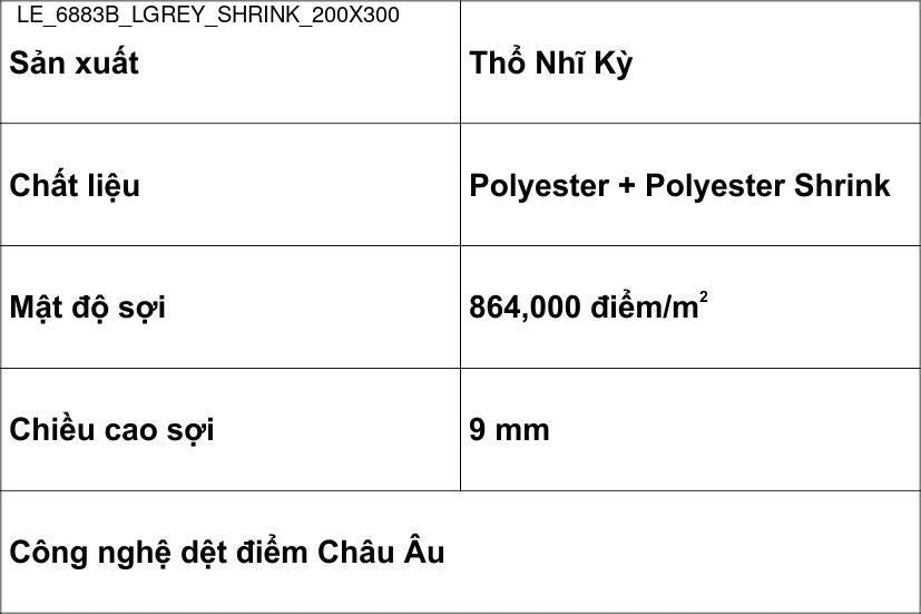 Thảm Sợi Ngắn - LE_6883B_LGREY_SHRINK_200X300