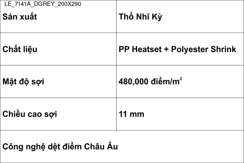 Thảm Sợi Ngắn - LE_7141A_DGREY_200X290