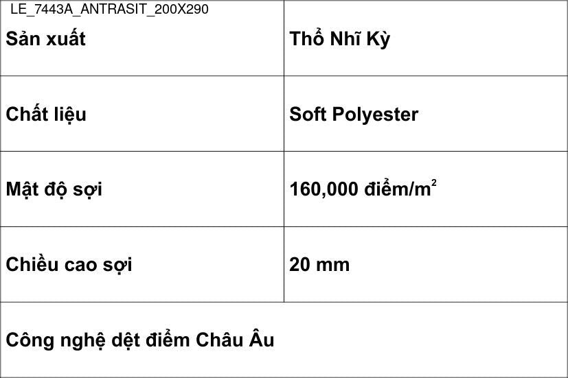 Thảm Sợi Ngắn - LE_7443A_ANTRASIT_200X290