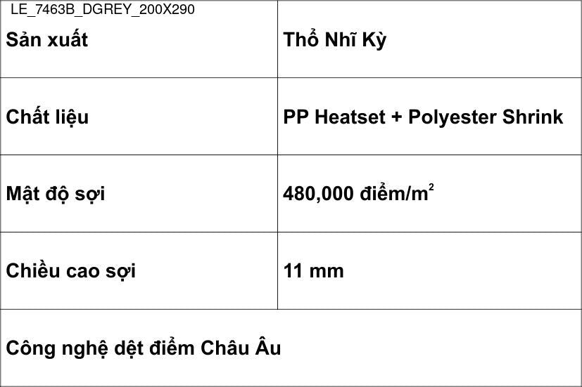 Thảm Sợi Ngắn - LE_7463B_DGREY_200X290