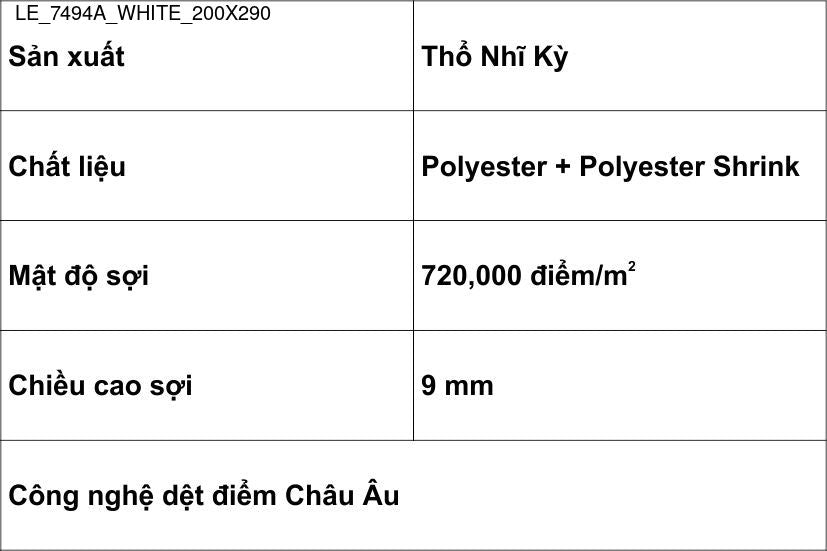 Thảm Sợi Ngắn - LE_7494A_WHITE_200X290