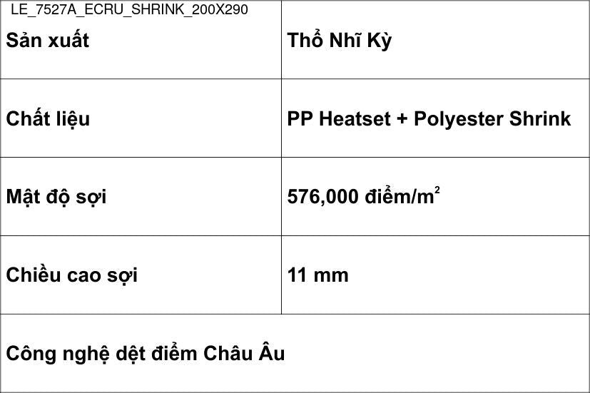 Thảm Sợi Ngắn - LE_7527A_ECRU_SHRINK_200X290