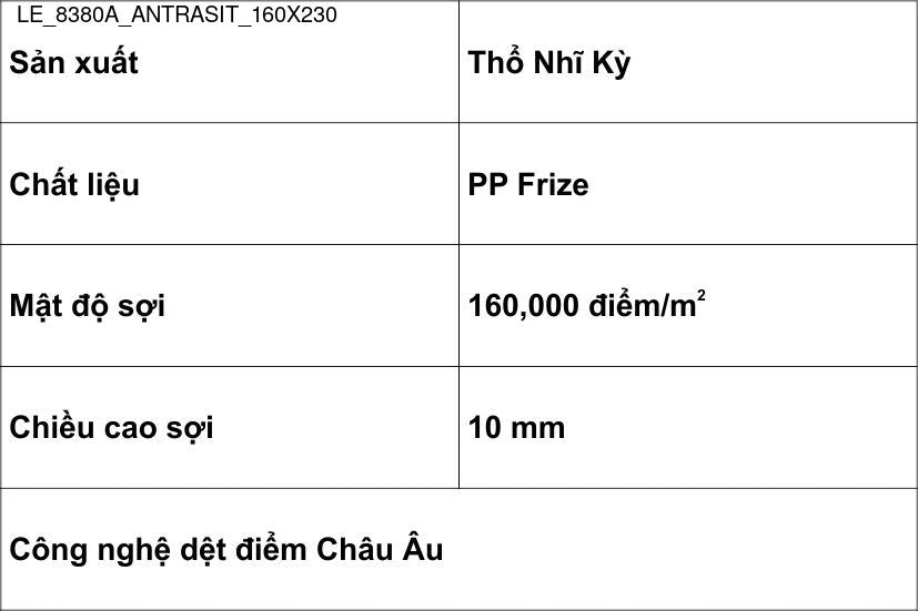 Thảm Sợi Ngắn - LE_8380A_ANTRASIT_160X230