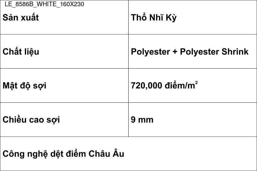 Thảm Sợi Ngắn - LE_8586B_WHITE_160X230