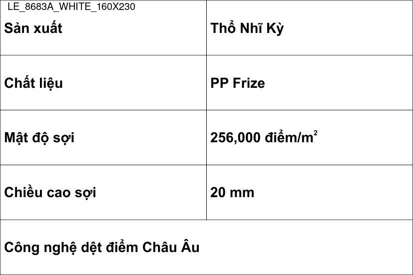 Thảm Sợi Ngắn - LE_8683A_WHITE_160X230