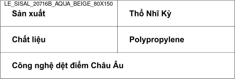 Thảm Sợi Ngắn - LE_SISAL_20716B_AQUA_BE_80X150