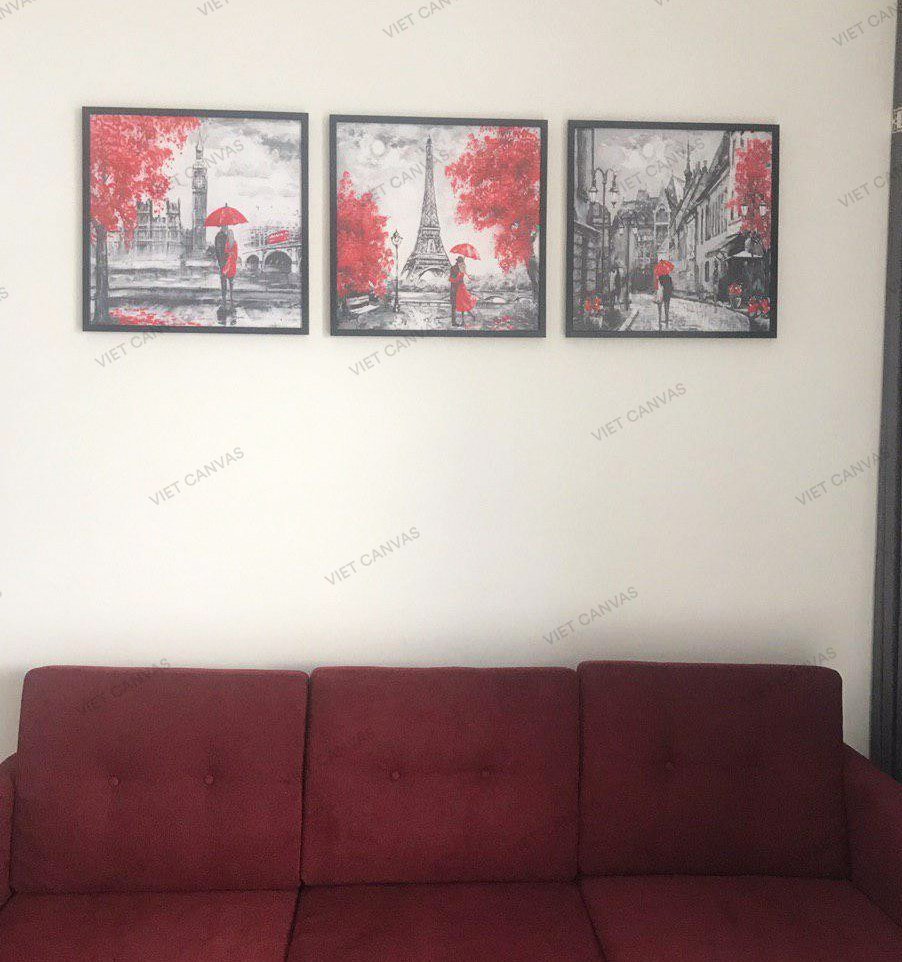 Bộ 3 Tranh Paris Dưới Ánh Đỏ Lãng Mạn - HD343