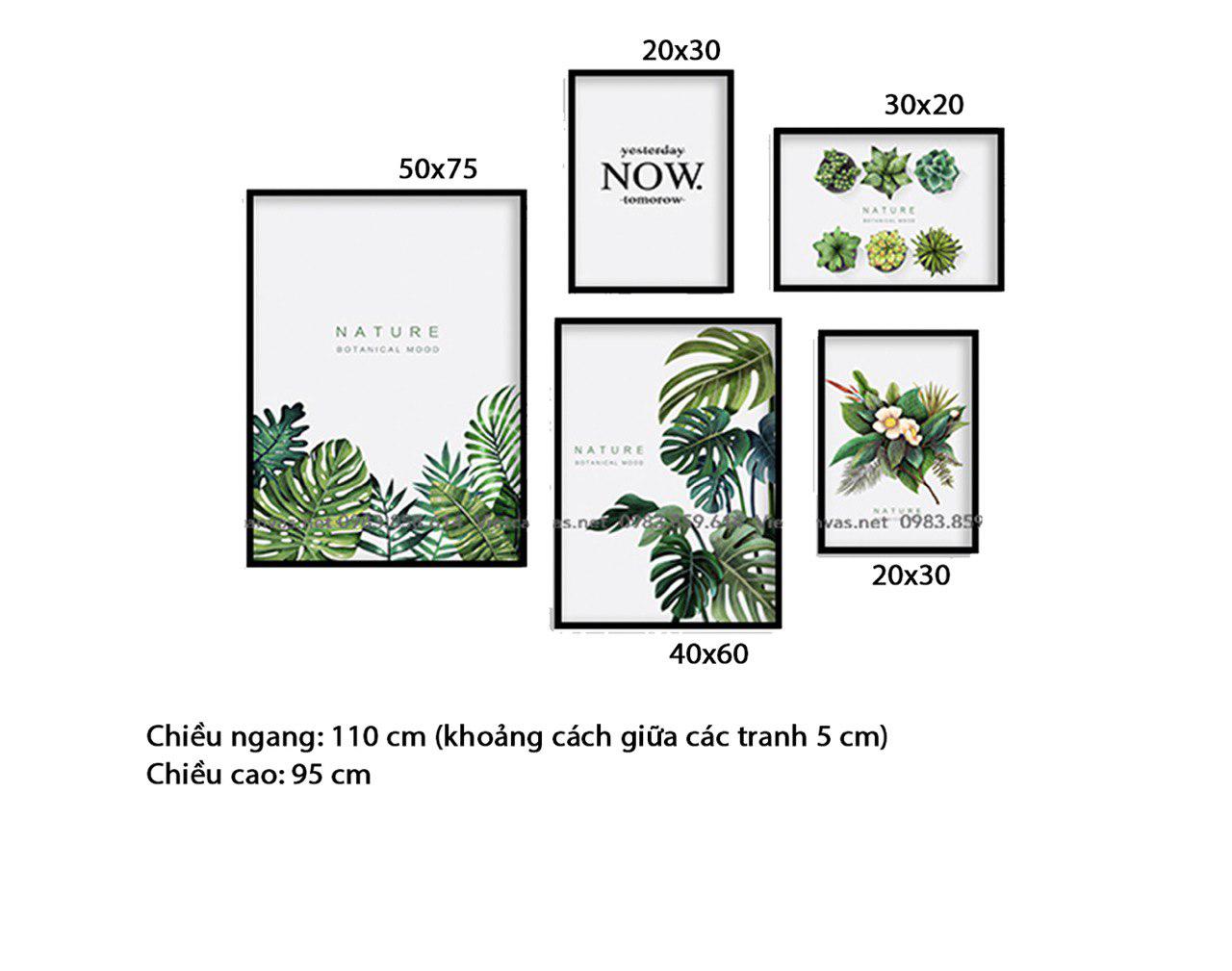 Bộ 5 Tranh Lá Cây Xanh Và Quotes - HD421