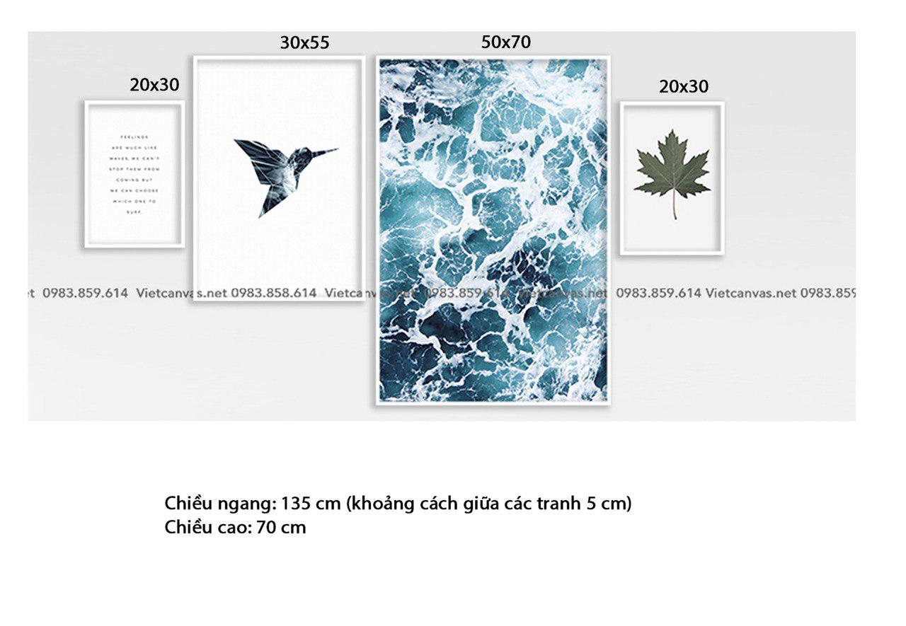 Bộ 4 Tranh Chim Yến, Chiếc Lá, Biển Cả Và Quotes - HD417