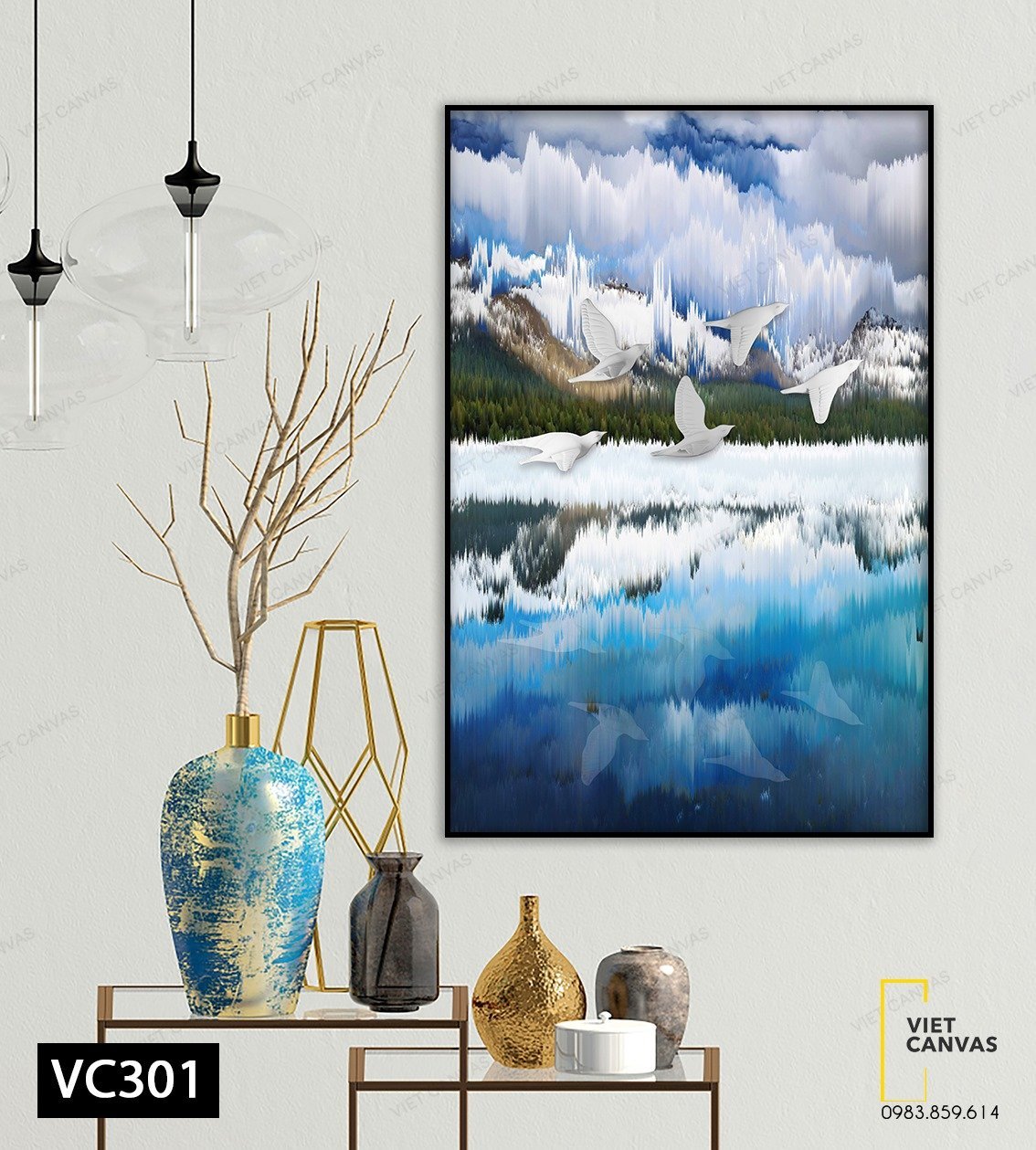 Tranh Đàn Bồ Câu Trong Chiều Xuân Ngát Xanh - VC301