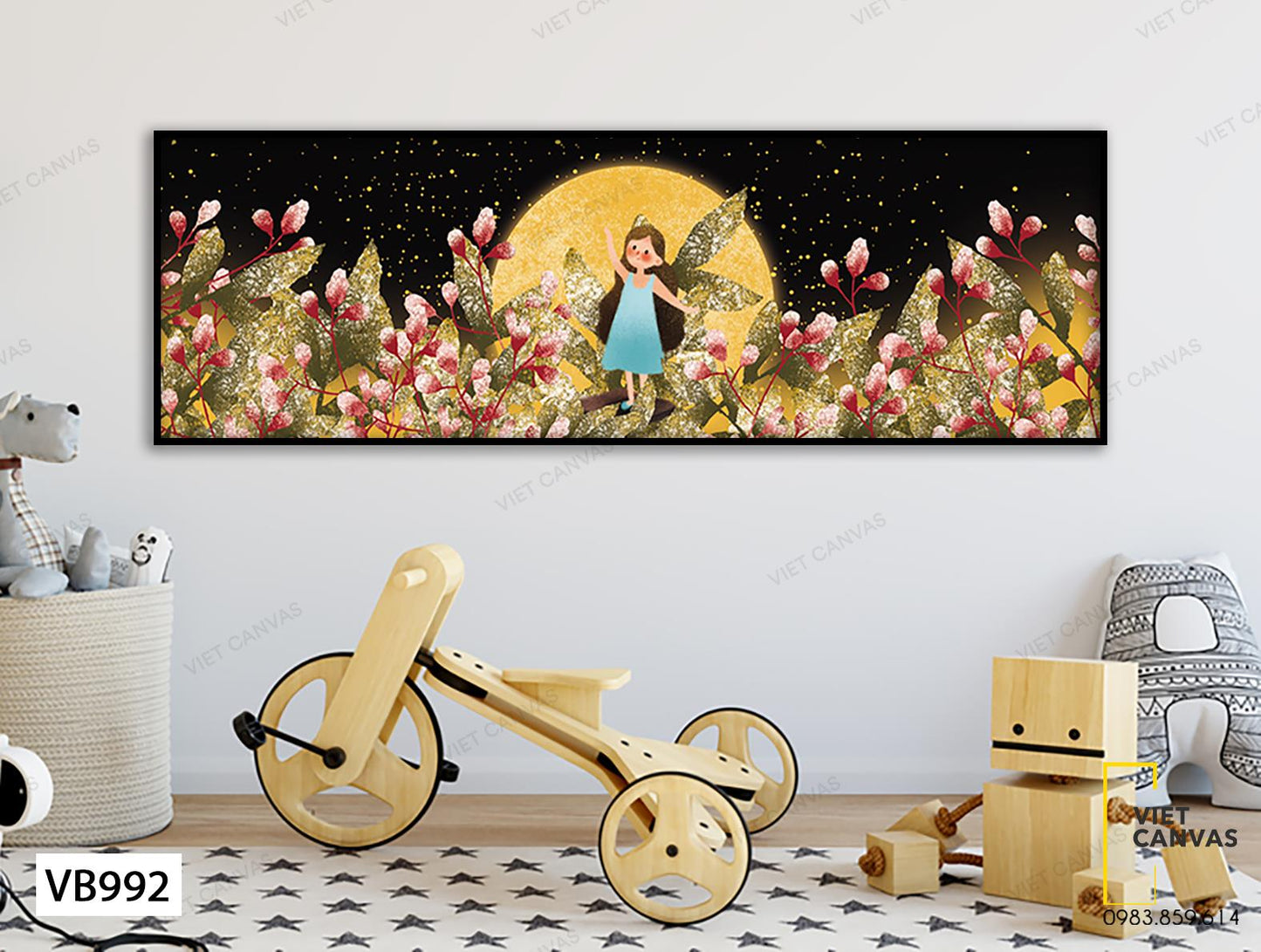 Tranh Bé Gái Dưới Ánh Trăng Vàng - VB992