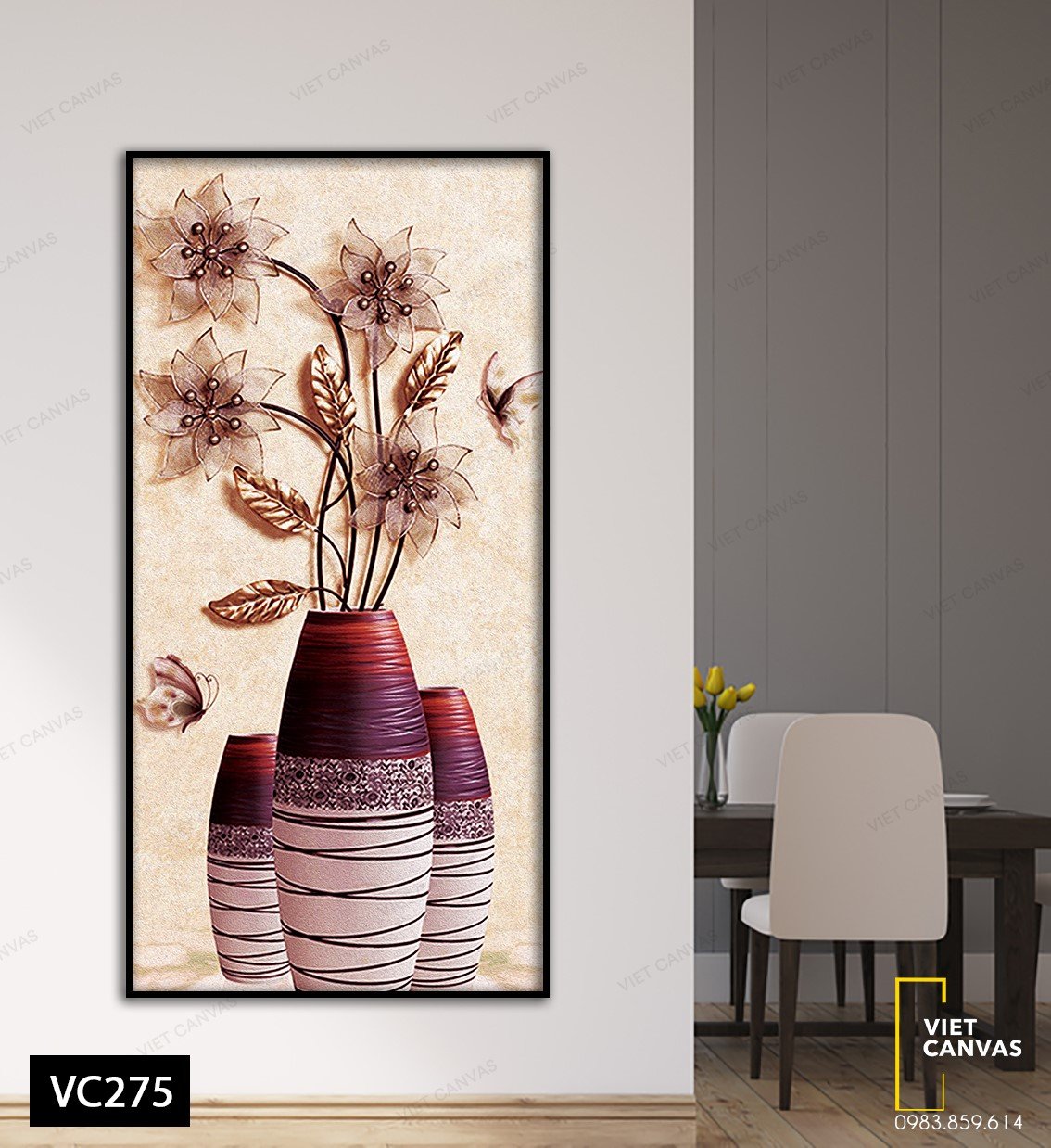 Tranh Bình Hoa Gadient Đỏ Bordeaux Sang Trọng - VC275