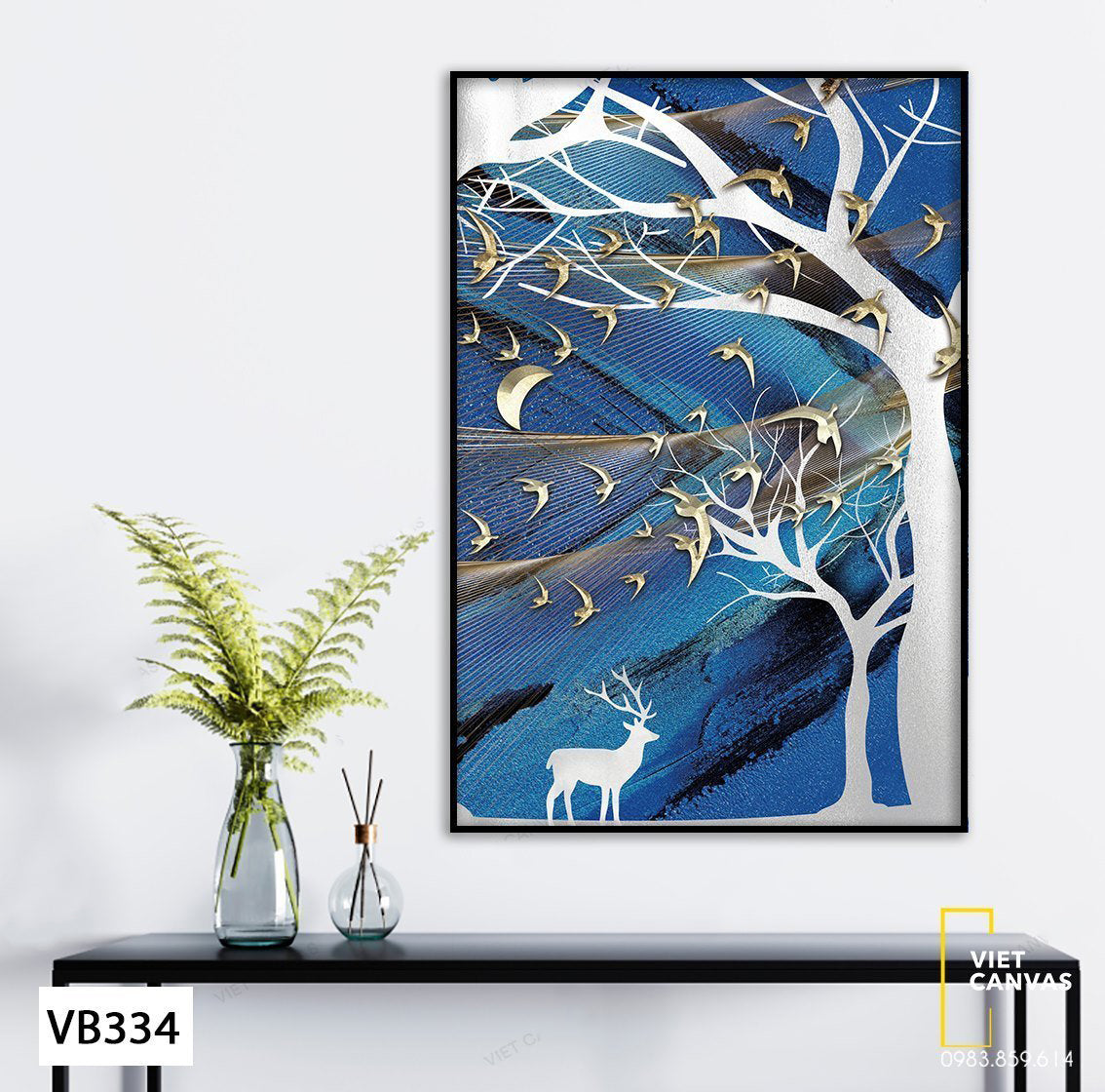 Tranh Bầy Chim Yến Kéo Về Tổ Và Hươu Dưới Tán Cây - VB334