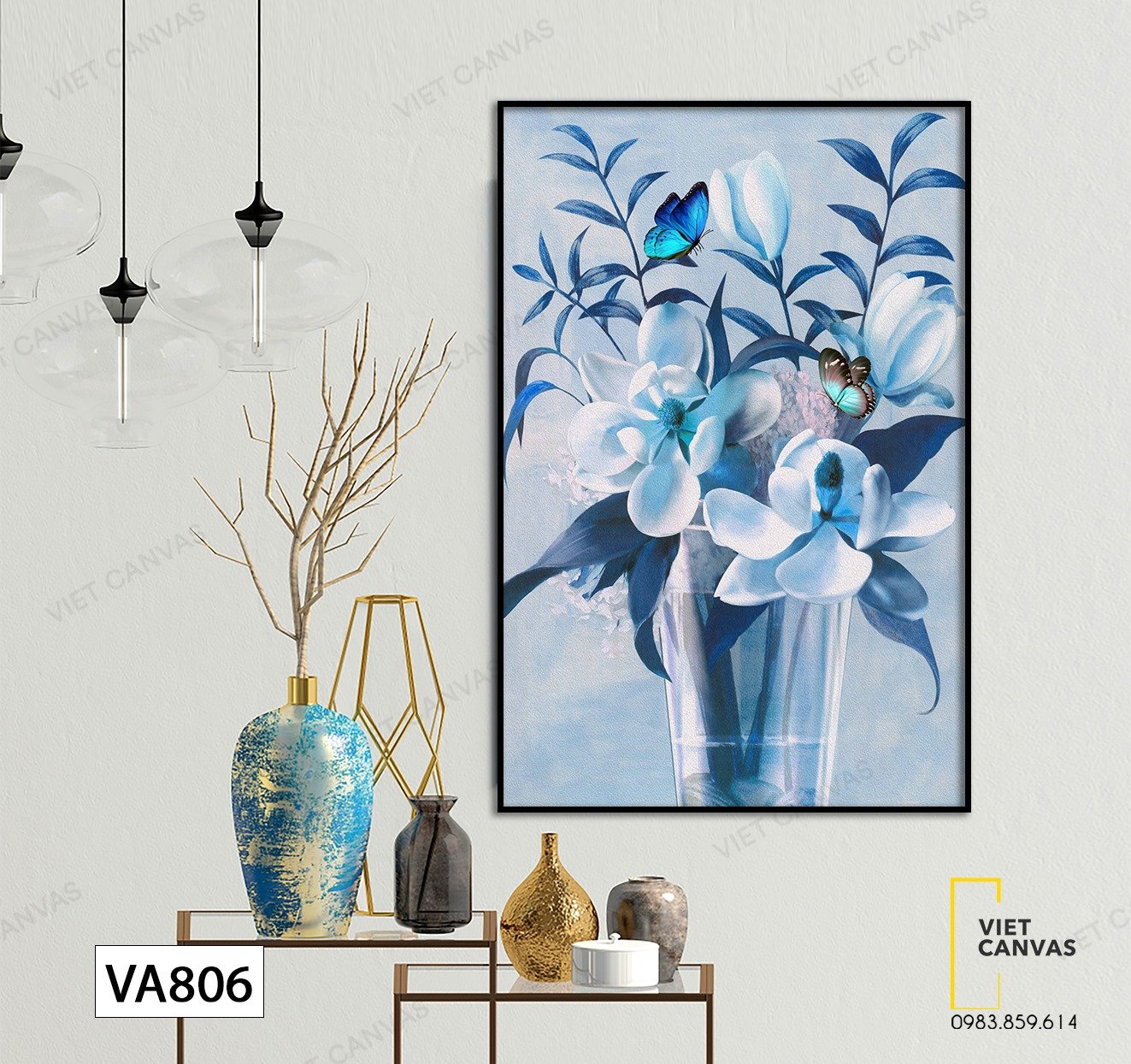 Tranh Bình Hoa Màu Xanh Sang Trọng - VA806