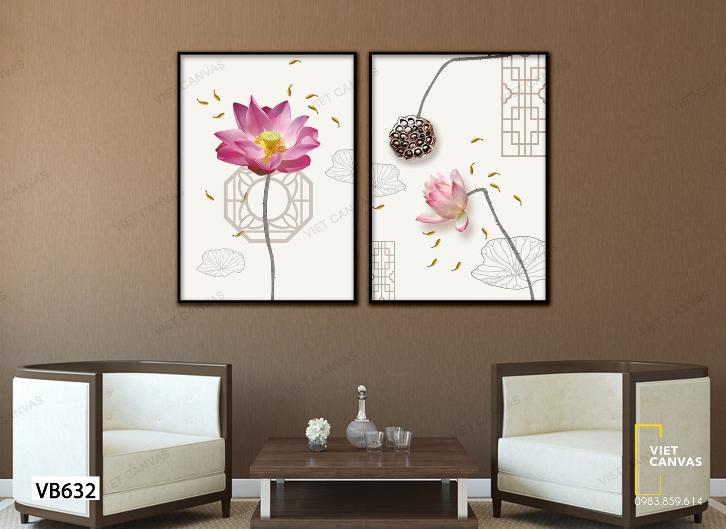 Bộ 2 Tranh Sen Hồng Đua Nở - VB632