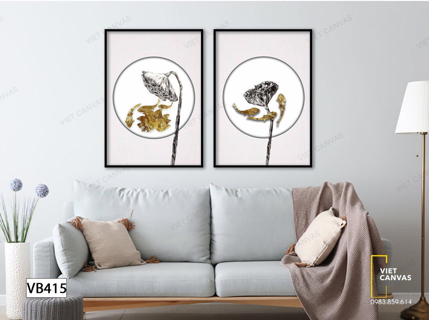 Bộ 2 Tranh Cá Bơi Lội Dưới Đài Sen - VB415